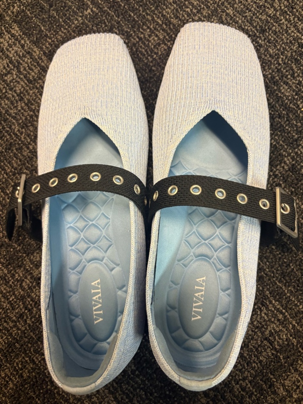 VIVAIA Square-Toe Margot Mary Jane shoes ballet flats light blue sz 37 6.5 - Picture 7 of 9